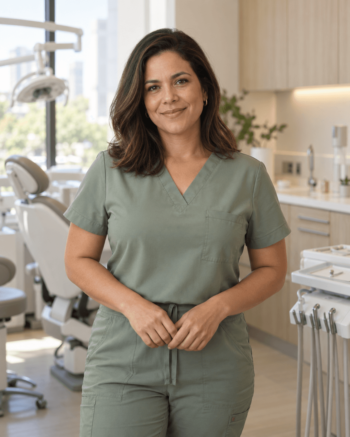 Retrato da professora Dra. Elisa Monteiro em um consultório odontológico